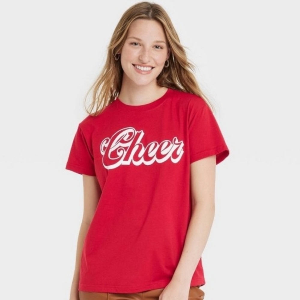 Brand New Christmas "Cheer" Red & White Women’s T-Shirt Size XL